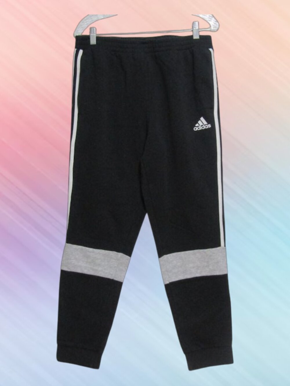 Adidas size L women athletic sweat pants black with side stripe